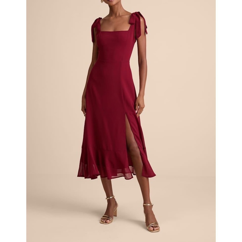 NWT Lulus Summer Invite Wine Red Tie-Strap Tiered Midi Dress XL
